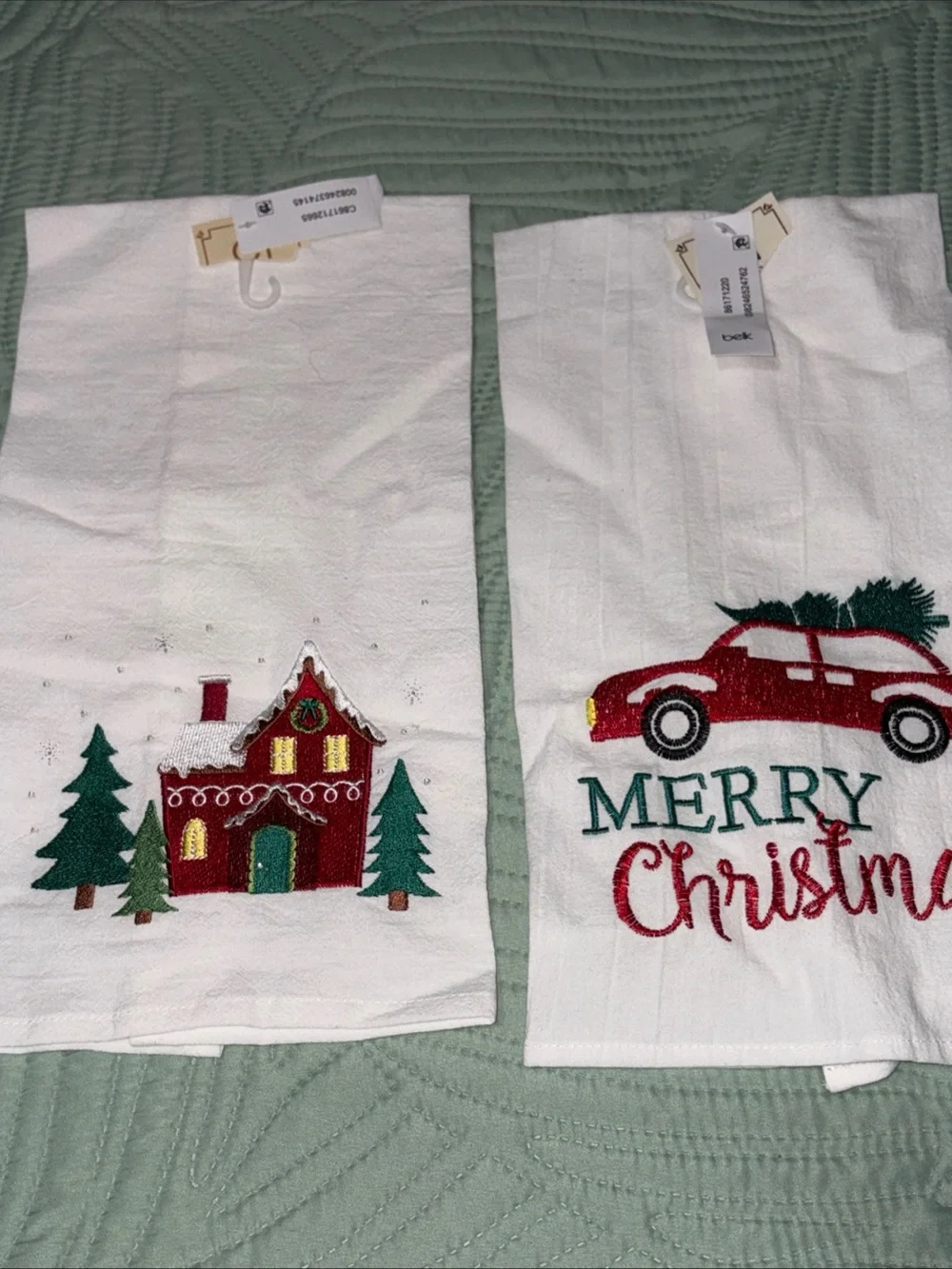Set Of 2 Flour Sack Embroidered Kitchen Towels Christmas NWT 100% Cotton